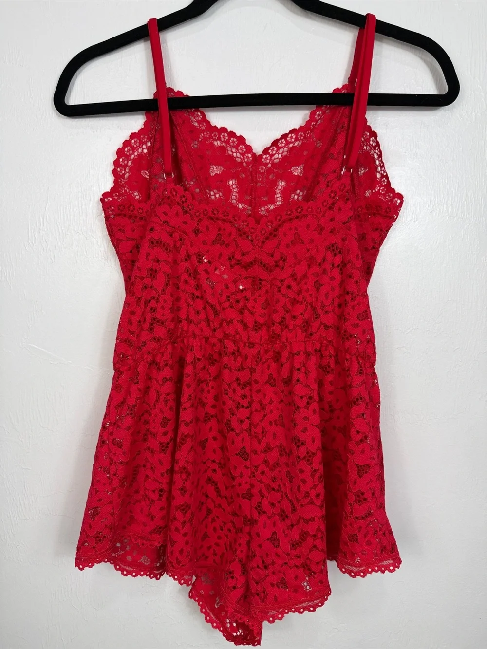 Victoria’s Secret Red Lace Romper Floral Lingerie Teddy Babydoll Medium